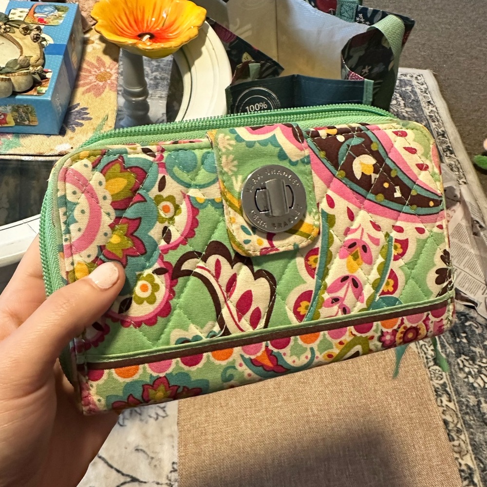 Vera Bradley Floral Green and Pink Wallet